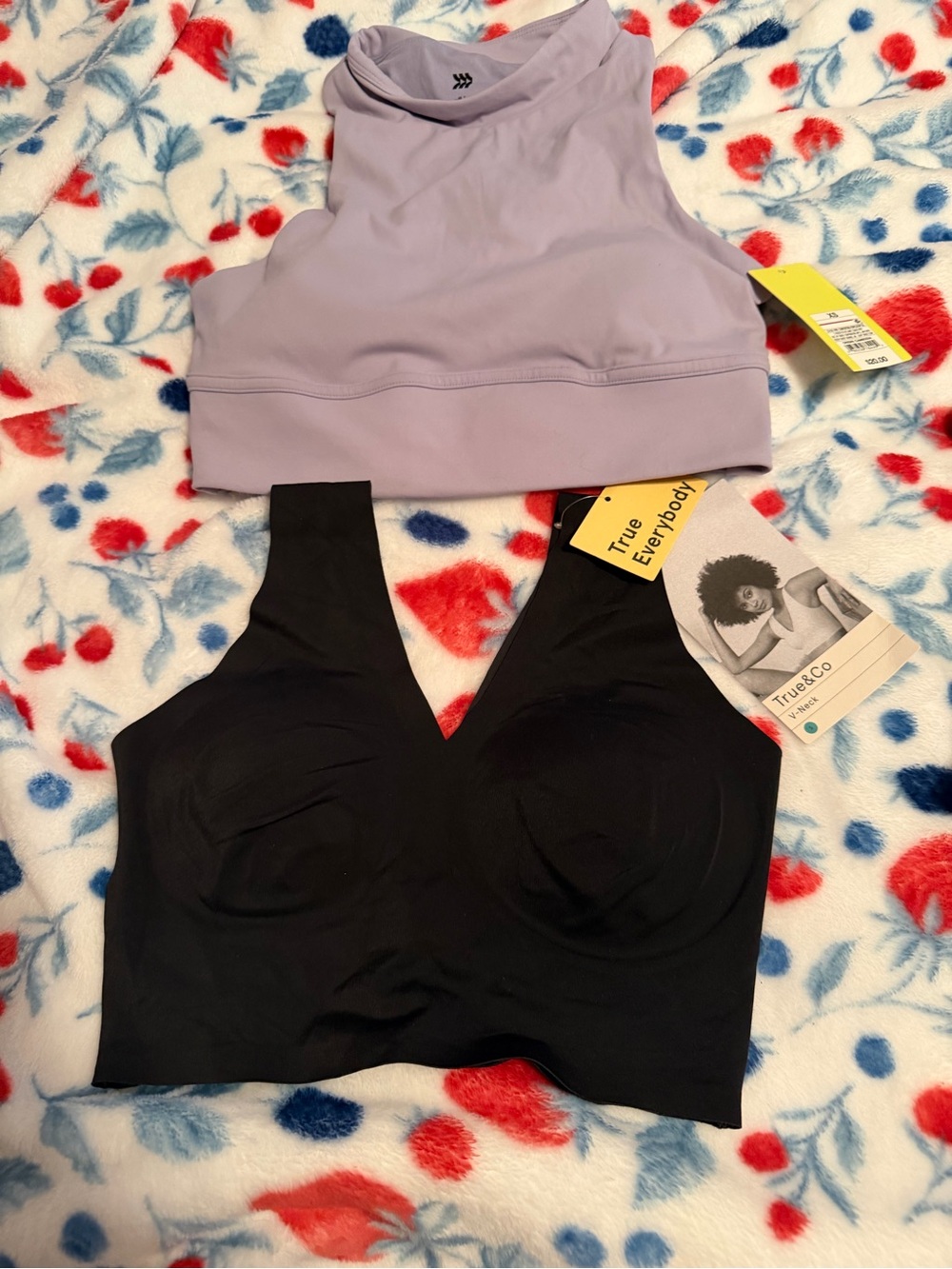 True & Co. Lilac High-Neck Crop Top and Black Seamless Bralette